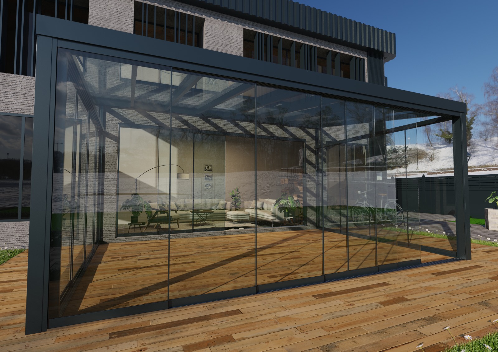 ESG10 CustomLine - Glasschiebewand mit 10mm Sicherheitsglas nach Maß ESG10 CustomLine - Glasschiebewand mit 10mm Sicherheitsglas nach Maß